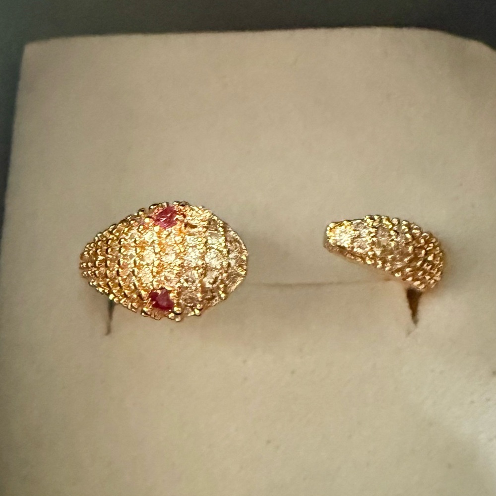 NEW! Pretty Bird Jewelry Gold Pavé Dome Open Ring with Red Accent